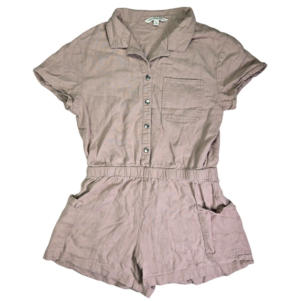 Vanilla Star Girls Romper Size L Brown Linen Blend‎ Button Front Short Sleeve